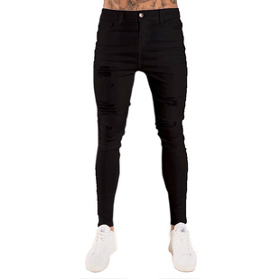 Cross-border trend hip-hop pants Amazon foreign trade Europe and the United States men's skinny jeans ripped badge leggings trendy