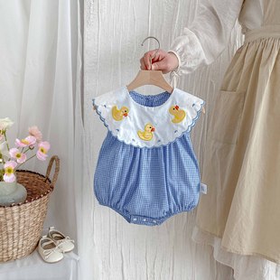 INS Baby Summer Clothes Baby Girl's One-piece Clothes Princess Cute Hundred Days Ha Clothes Summer Thin Bag Fat Clothes Cotton