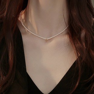 Natural Freshwater baby Pearl Necklace Aurora Small Rice Beads Neck Chain Elegant Small Pearl Clavicle Chain Strong Light Domestic