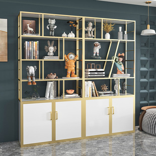 Nordic modern iron shelf office hallway bookshelf light luxury golden antique shelf home living room display cabinet