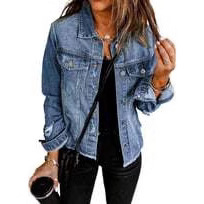Women's 2025 Denim Jacket Non-Stretch Rag Levere Long Sleeve Denim Top