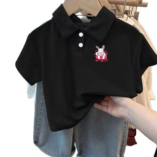 2025 Summer Children's Lapel Polo Shirt New Short-sleeved Mid-large Children's Top Baby Cotton Casual All-match Base