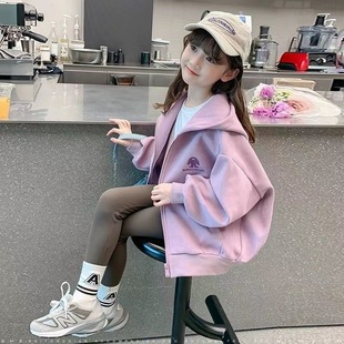 Girls' Coat Spring and Autumn 2025 New Western Style Children's Medium and Large Children's Wear Girls' Sweater Spring Hooded Jacket