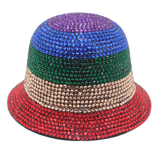 Bright flash point diamond fisherman hat rhinestone colored diamond basin hat barrel hat foreign trade cross-border Diamond spring and summer show European and American style hat