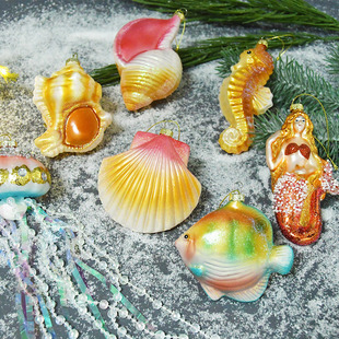 Christmas decorations painted craft glass pendant marine series Christmas tree pendant accessories window scene layout