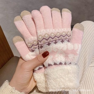 Женские шерстяные перчатки с сенсорным экраном, зимние толстые теплые зимние вязаные перчатки на флисовой подкладке, оптовая продажа с фабрики, цельная доставка