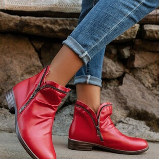 Foreign Trade in stock 2025 Fall/Winter New European and American Round Head Square Heel plus size Double Side Zipper Boots Women Martin Boots Women 43