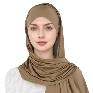 Muslim Fashionable Simple Solid Color Scarf Hat Single Layer Cross Strap Front of Forehead One-piece Scarf Anti-sand Cap