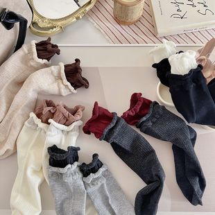 chao fire contrast color double luokou! Korean-style Spring and Autumn Double-layer Bud Soft Girl Stacked Stocking Internet Popular Fashionable Stocking for Women