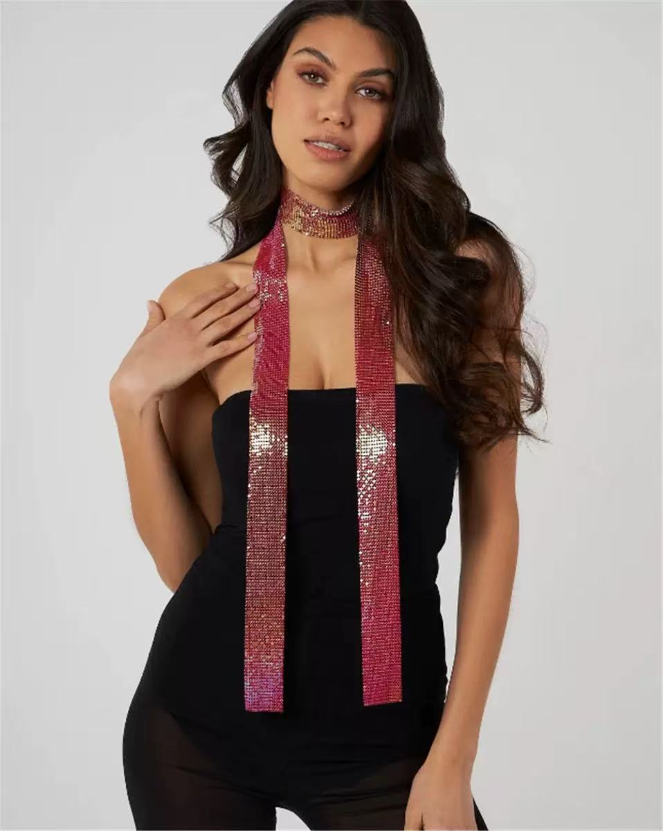 Cross-Border Glitter Scarf, Amazon's Best-Selling Accessory, Aluminum Ribbon Metal Sequin Long Scarf, Nightclub Fashion Scarf for Hot Girls