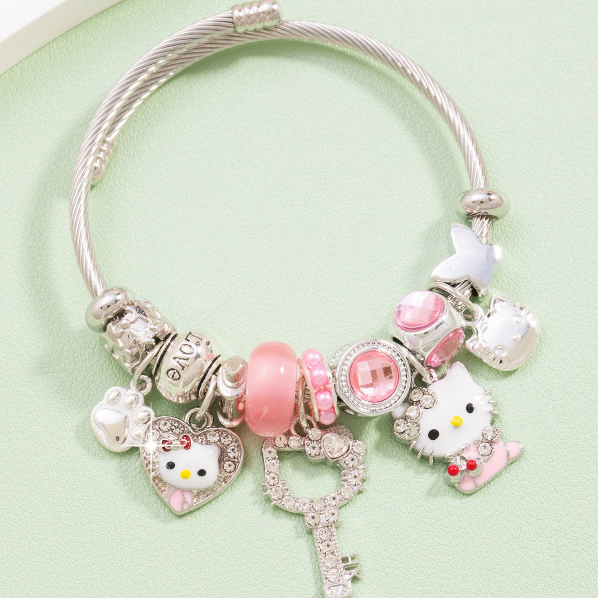 Kt Cat Open Bracelet Cute Cartoon DIY Bracelet Women's Easiest for Match High-End Cross-Border Hand Jewelry Hello Kitty Bracelet