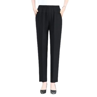 Mom Pants Spring and Autumn Long Pants Loose Large Size Elastic High Waist Grandma Pants Straight Stretch Middle-aged and Elderly Women's Pants