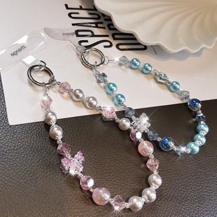 Boutique Handmade Butterfly Rose Mobile Phone Chain Ins Niche Women's High-end Beaded Bracelet Short Wrist Hanging Ornaments