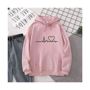 Amazon Autumn and Winter fleece-lined Korean Style Long Sleeve Casual ECG Printed Loose Pullover Hoodie Men's and Women's Sweater