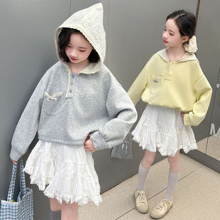 Orange Tiger Girl's Lace Stitching Hoodie 2025 Spring and Autumn New Korean Style Girl's Hugh