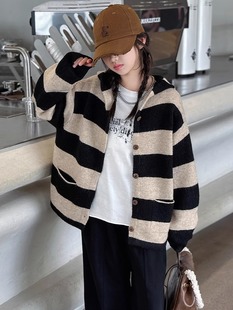 Girls' Cardigan Sweater 2024 New Style Children's Spring and Autumn Top Middle and Big Children's Girl's Hooded Knitted Jacket