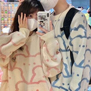 Long Sleeve Sweater autumn and winter couple's new lazy style knitwear design sense niche Japanese style fresh top