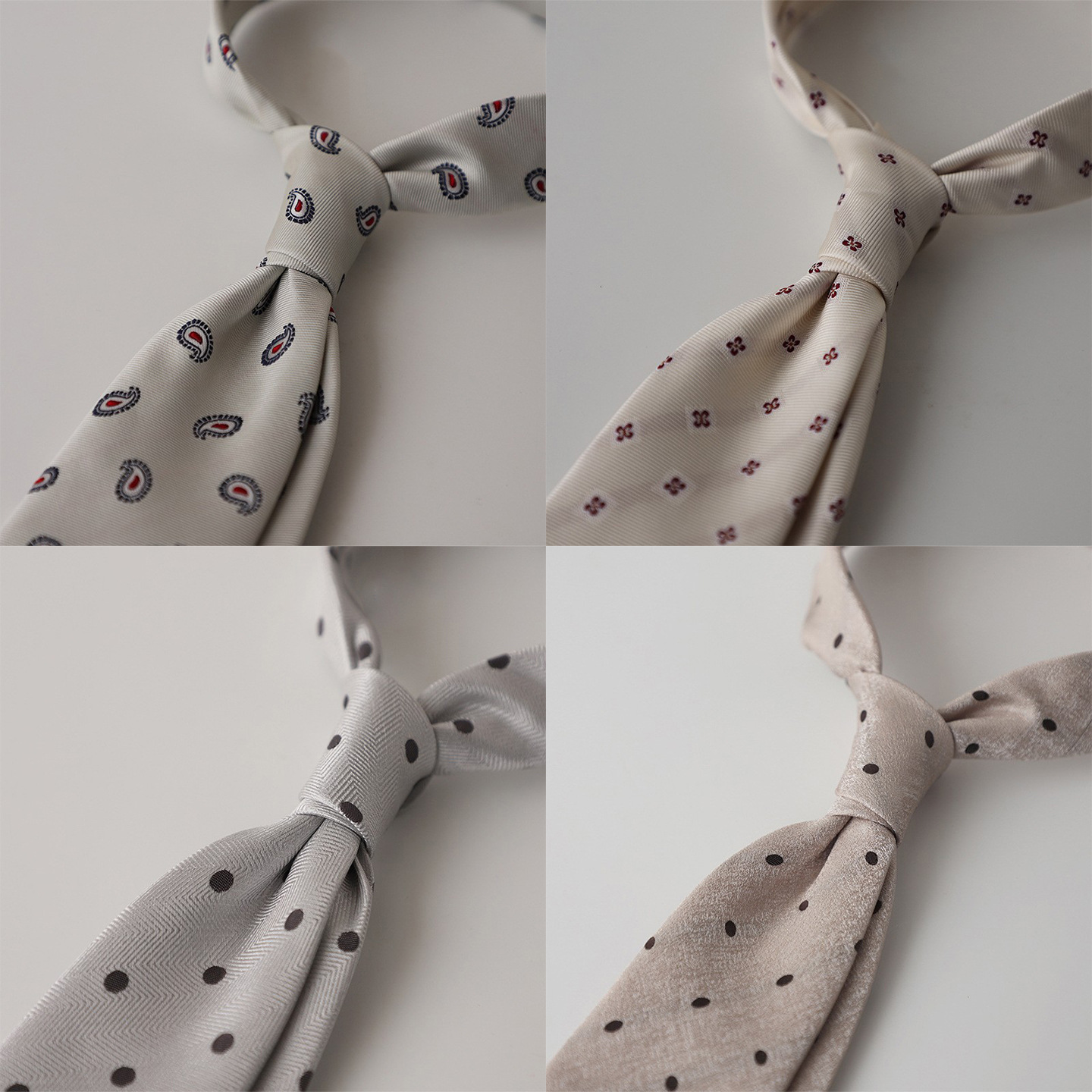 Light Beige Series Polka Dot Small Square Solid Color Formal Gentleman Style Business Suit Tie Hand-Tied 8cm
