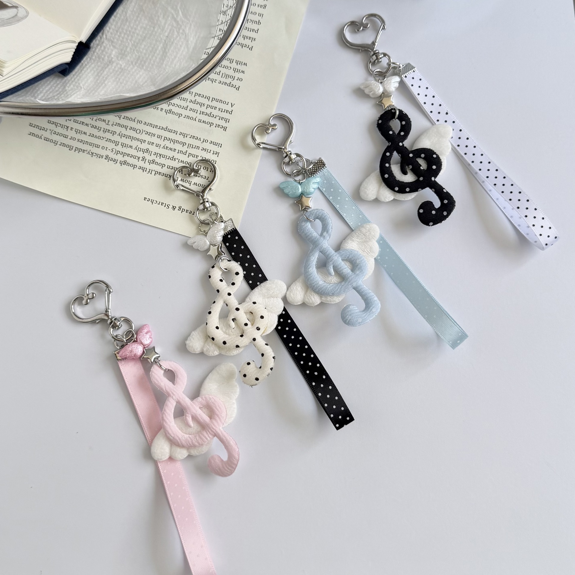 Artistic Vintage Sweet Polka Dot Stripe Star Musical Note Keychain Phone Charm AirPods Bag Accessory