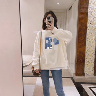 Small Sweatshirt New Women's Spring Autumn and Winter fleece-lined Thickened Loose Round Neck Long-sleeved Jacket
