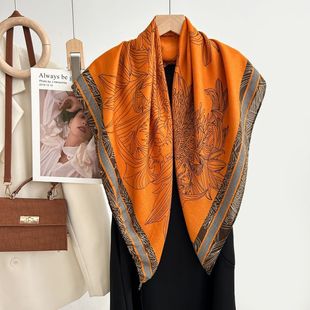 New Chinese Flower Print Fresh and Elegant 90 Square Soft Skin-friendly Women's Shawl Imitated Sheep Wool Thin Scarf