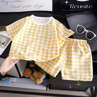 New Children's Pajamas Summer Thin Short-sleeved Shorts Boys and Girls Home Clothes Air-conditioning Clothes suit Wholesale Cross-border