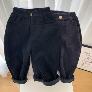 Boys Casual Pants 2024 New Style Children's Autumn and Winter Fleece-Lined Pants Children's Stretch One-piece Fleece Warm Pants Trendy