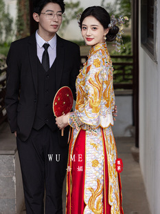 2025 New Dragon and Phoenix Jacket Xiuhe Dress Bride's Chinese Wedding Dress Wedding Dress Wedding Dress Cabinet Dress Jacket Huang Da Wu Fu Wedding Dress
