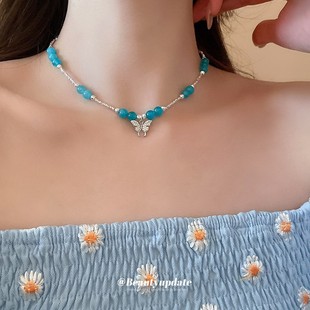 Summer Color Stars Beaded Pendant Necklace Women's Sweet Fresh Clavicle Chain Holiday Style Niche All-match Necklace