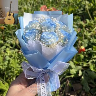520 День Святого Валентина Сломанный Лед Синий Цветок День Рождения Отправить Женщину Мама Роза Симулятор Букет Один Оптовая Завод