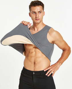 Autumn and winter men's seamless thermal vest base underwear velvet padded slim double-sided sanding sleeveless men's vest