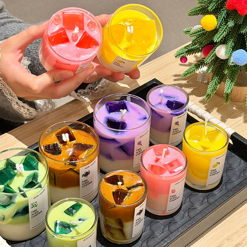 Double Layer Colorful Fruit Scented Candle, Aroma Photo Prop, Holiday Gift Scented Candle