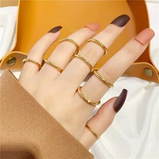 Elegant Simple Sand Gold Baby's Sky Star Ring Women's Copper Gold Plated Fine Edition Stacked Internet Celebrity Tail Ring Index Finger Ring