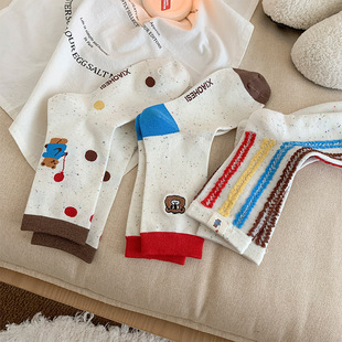 Korean Style Point Yarn Cute Cartoon Balloon Bear Cloth Label Mid-Size Socks Ins Style Creative Anti-Weaving Academy Style Women's Socks