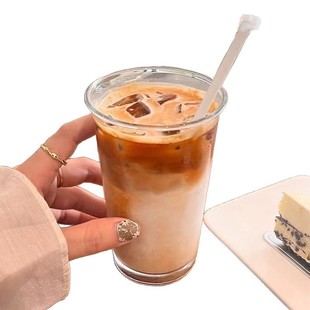 Turn-over Cup Glass Coffee Cup Ins Cold Drink Simple Milk Tea Cup Reverse-mouth Curling High-value Hand-in-hand Gift Cup