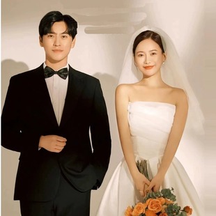 French Style Strapless Light Wedding Dress Bride's Simple Out-of-the-way Yarn High-grade Elegant Floor-length Yarn White Satin Dress for Autumn