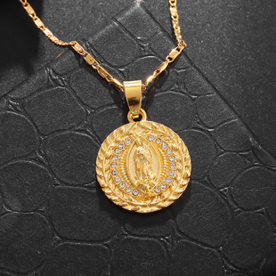 European and American fashion cross-border religious micro inlaid zircon alloy pendant female jewelry Virgin Mary necklace