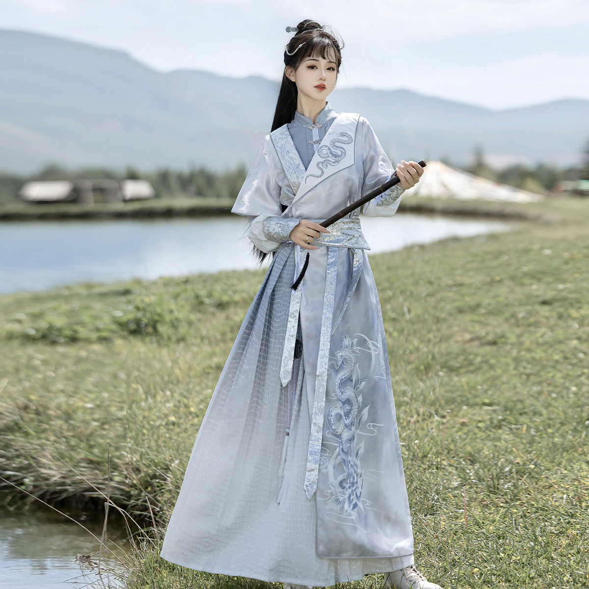 2026 Original Silver Snake Legend Chinese Style Improved Han Elements Women's Wristband Waist Belt Jacket Dress Set 9347