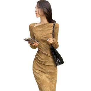 2024 spring new Korean version of retro light luxury socialite temperament high-end waist bottoming long sleeve dress style
