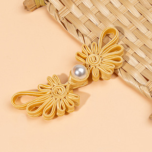 Cheongsam Plate Buckle New Chinoiserie Jade Beads Pearl Long Tail Chrysanthemum Buckle Tang Suit Han Dynasty Hand-Woven Buttons National Style Accessories