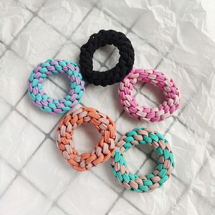 Korean Two-color Pure Hand-woven Headstring Red Riding Book Same Style High Elastic Hair Ring Internet Celebrity Bold Leather Jacket Headwear