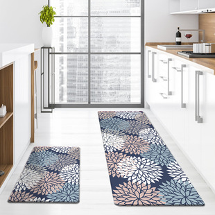 Cross-border Flower Pattern PU Leather Long Kitchen Floor Mat Waterproof Oil-proof Anti-slip Mat Home Entrance Door Mat