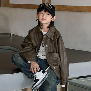 Boys' Leather Jacket Spring and Autumn 2025 New Yipi Handsome Children's Spring Top Big Children's Spring Fried Street Jacket