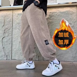 Boys Pants Autumn and Winter 2024 New Children Handsome Boys Sports Pants Large Children Corduroy fleece-lined Pants
