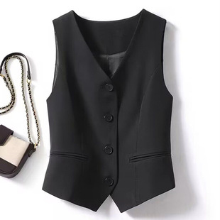 Suit Vest Women's Vest 2024 Spring and Autumn New Slim-fit Exterior Stacked Women's Waistcoat Black Short Vest