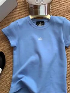 Correct version of Alo with round neck knitted shoulder close-fitting short sleeve simple temperament casual Joker T-shirt slimming