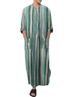 Robe New Ethnic Style Men's Loose Door Barrel Striped Long Sleeve Spot Ethnic Style 2023 New