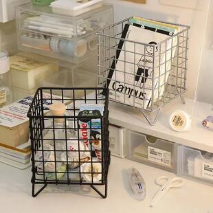 Ins Iron Storage Basket Office Dormitory Storage Box Desktop Large Capacity Cosmetic Sundries Mask Storage Rack