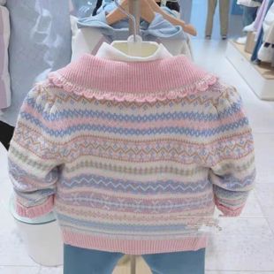 Little Bear Children's Wear Winter Girl's Jacquard Knitted Cardigan TKCK244V52K