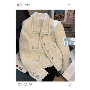 Chanel style short coat for women Spring and Autumn high-grade exquisite French retro socialite temperament lapel tweed top